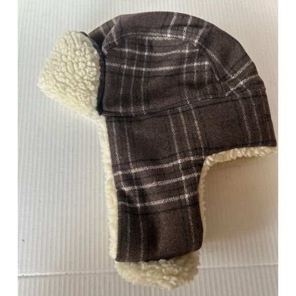 Stetson Trapper Winter Hat Brown Plaid Wool Blend Faux Sherpa Fur Lined One Size - Picture 4 of 8